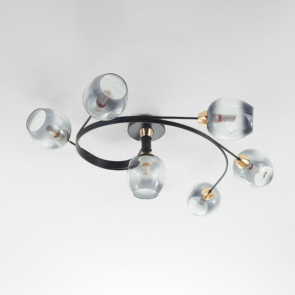 Panavuk Flush Mount Ceiling Light, Glass, Black/Gold, Dining Room