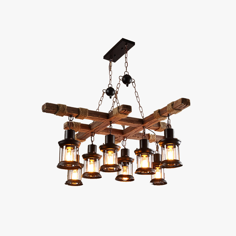 Vebetut Industrial LED Classical Chandelier Wood Glass Living Room