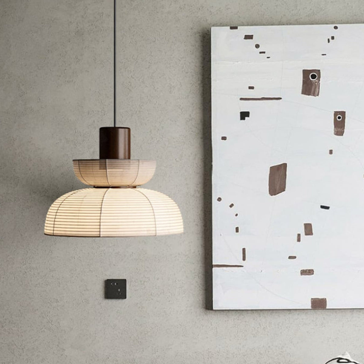 Sivumeka Pendant Light Neutral Paper Modern Fabric White