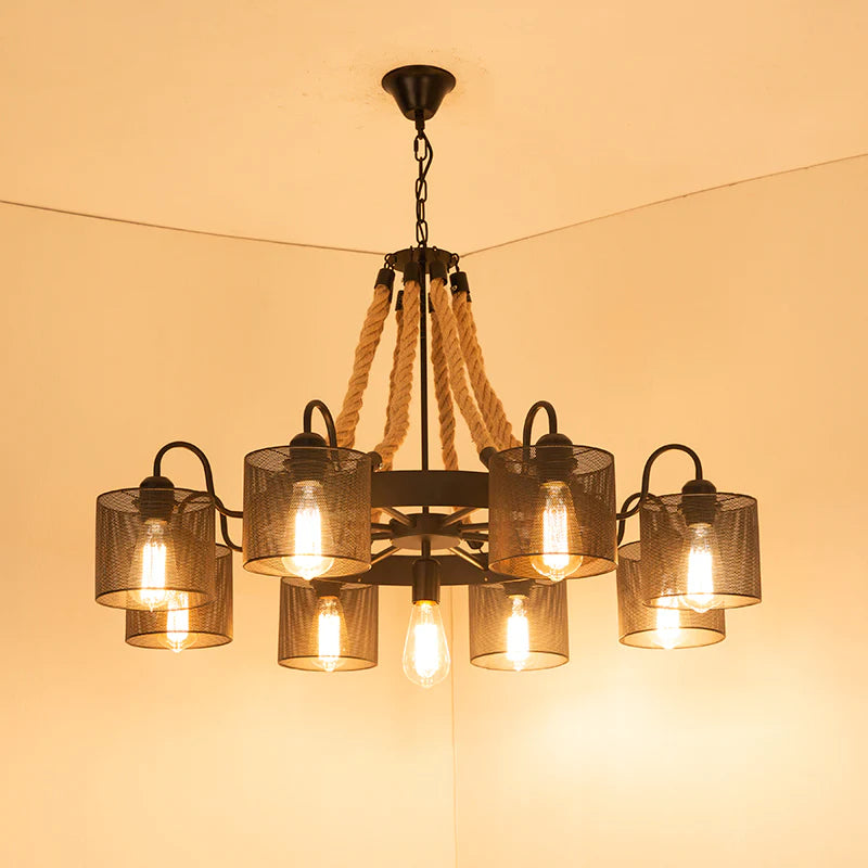Ceraleno Vintage LED Pendant Light Black Rope/Metal Living Room