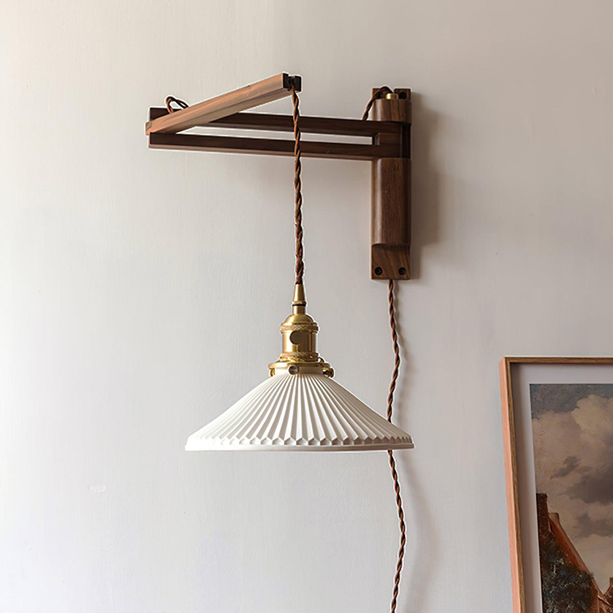 Esviel Nordic Art Swing Arm Walnut Ceramic Wall Light