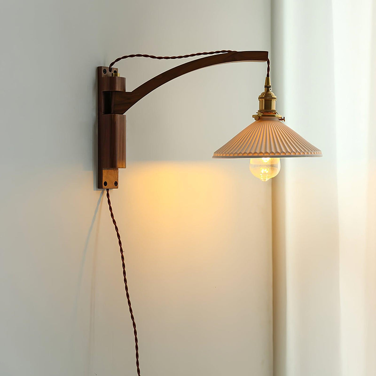 Esviel Nordic Art Swing Arm Walnut Ceramic Wall Light