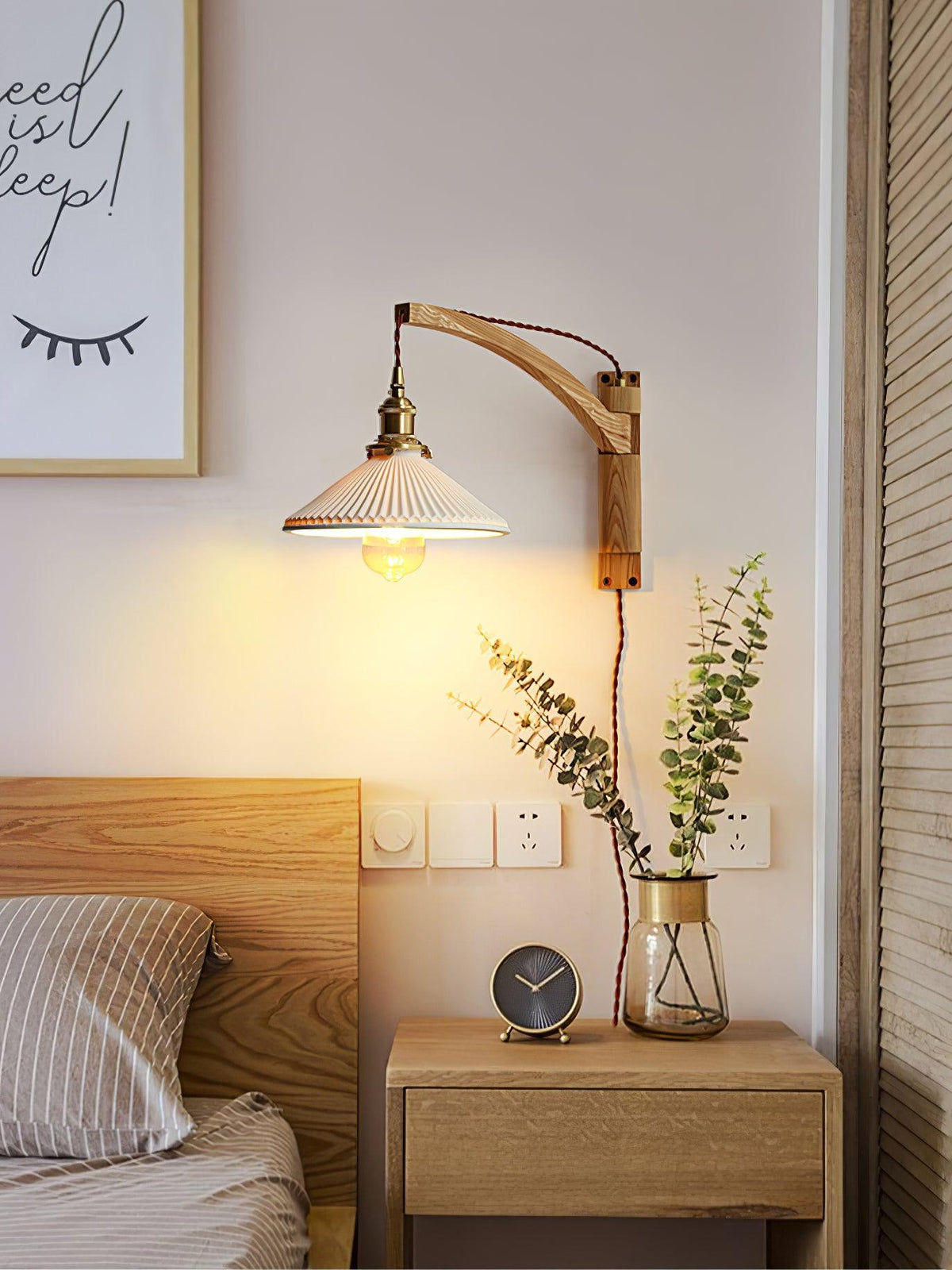 Esviel Nordic Art Swing Arm Walnut Ceramic Wall Light
