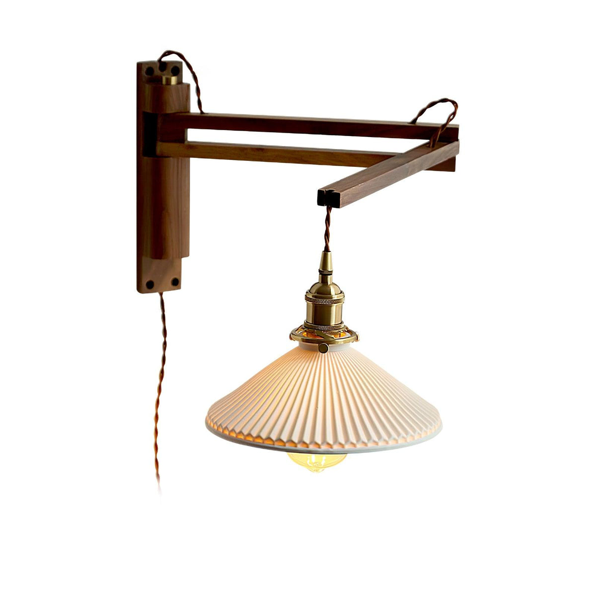 Esviel Nordic Art Swing Arm Walnut Ceramic Wall Light
