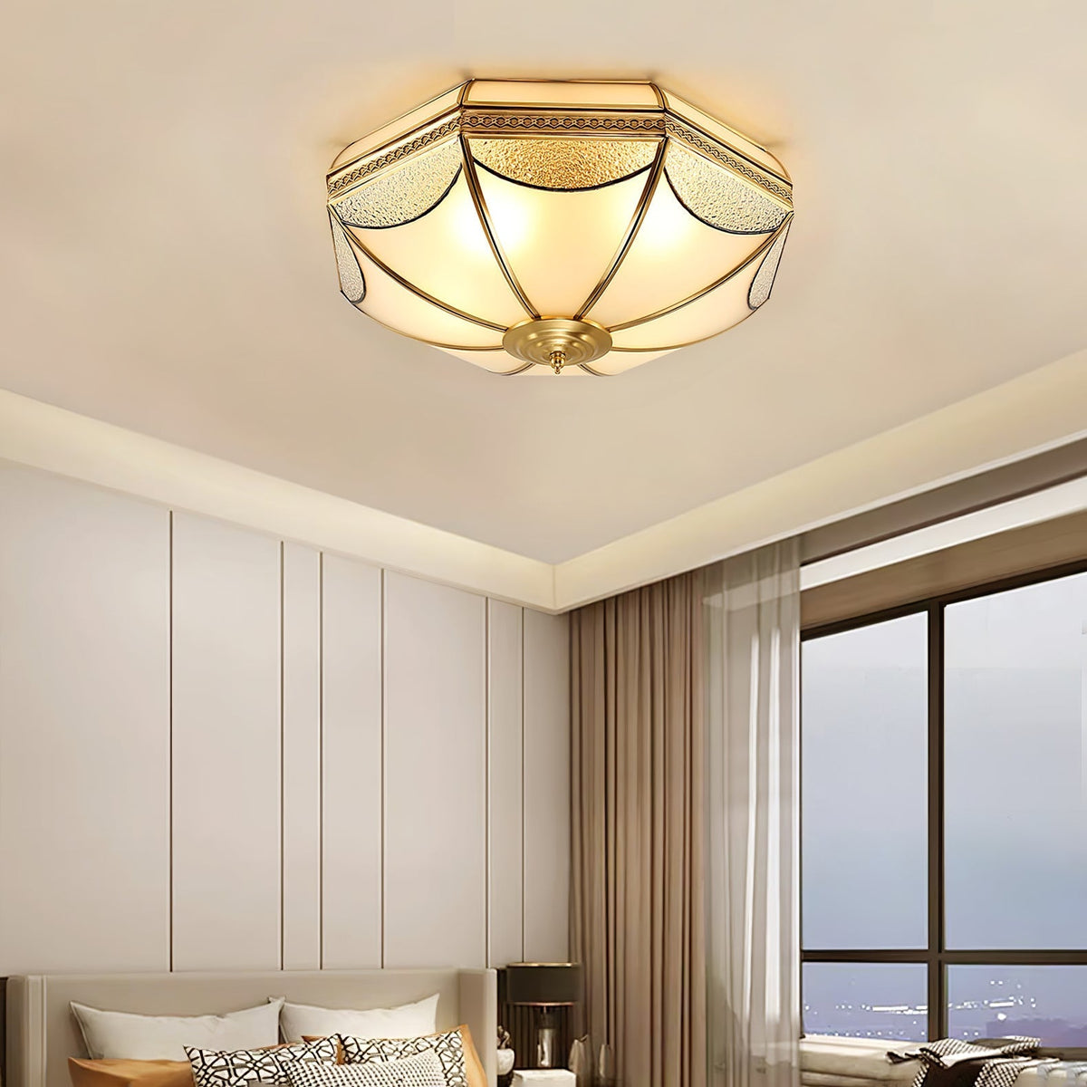 Ellaeara Warehouse Dome Shape Brass Glass Ceiling Lamp