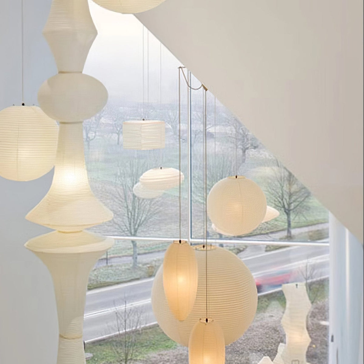 Cesekal Sculptural Paper Vertical Pendant Light