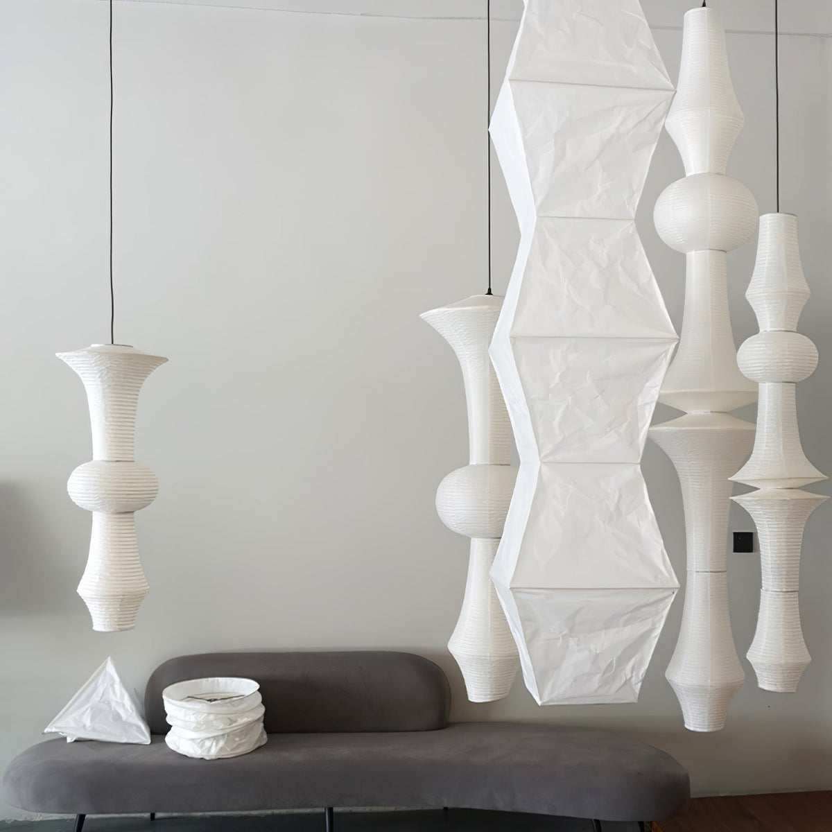 Cesekal Sculptural Paper Vertical Pendant Light