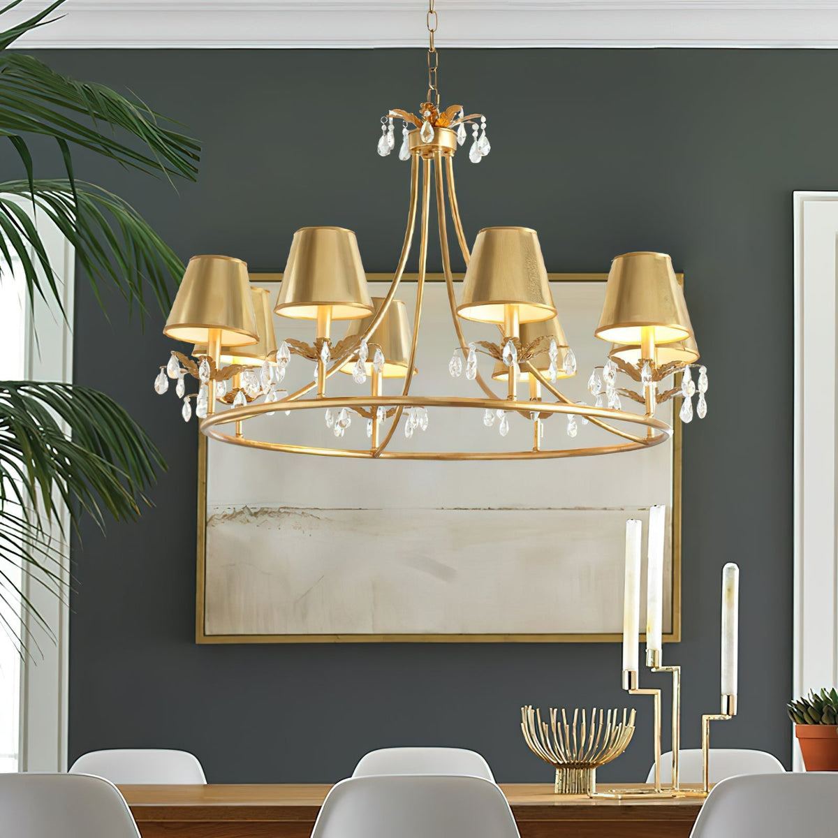 Elyorella Vintage Industrial Brass Crystal Chandelier