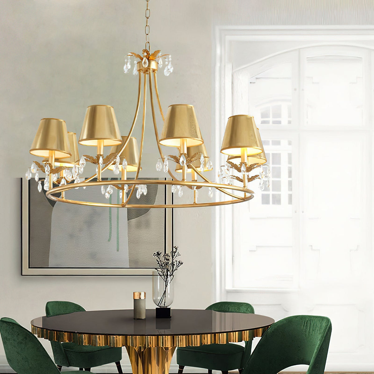 Elyorella Vintage Industrial Brass Crystal Chandelier