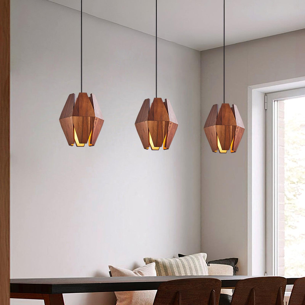 Miro Pendant Lamp Geometric Wood Shade Warm Glow Nordic Minimalist Accent