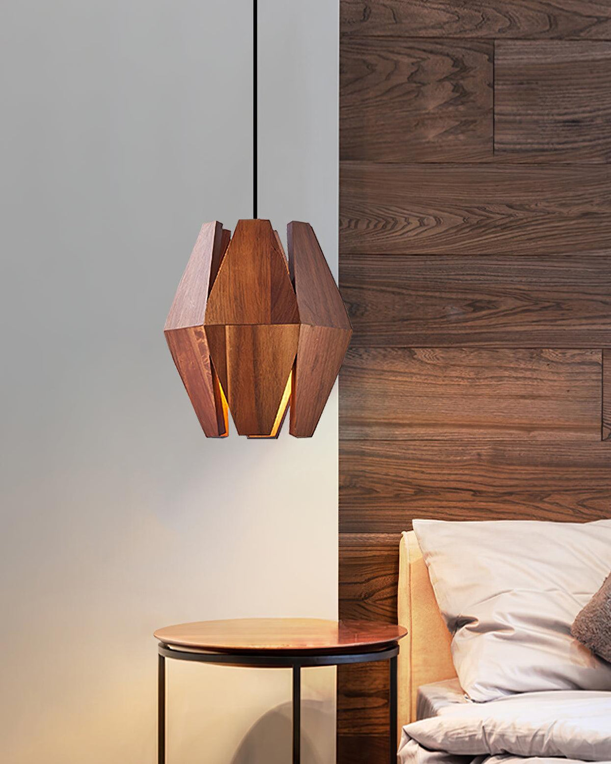 Miro Pendant Lamp Geometric Wood Shade Warm Glow Nordic Minimalist Accent