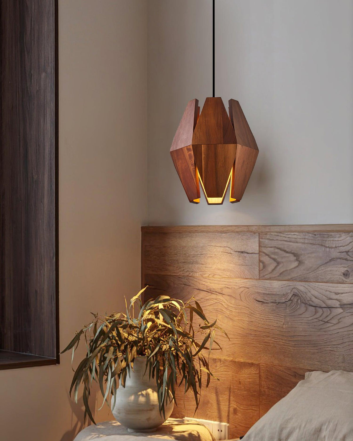 Miro Pendant Lamp Geometric Wood Shade Warm Glow Nordic Minimalist Accent