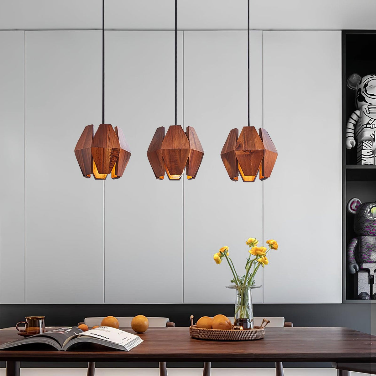 Miro Pendant Lamp Geometric Wood Shade Warm Glow Nordic Minimalist Accent