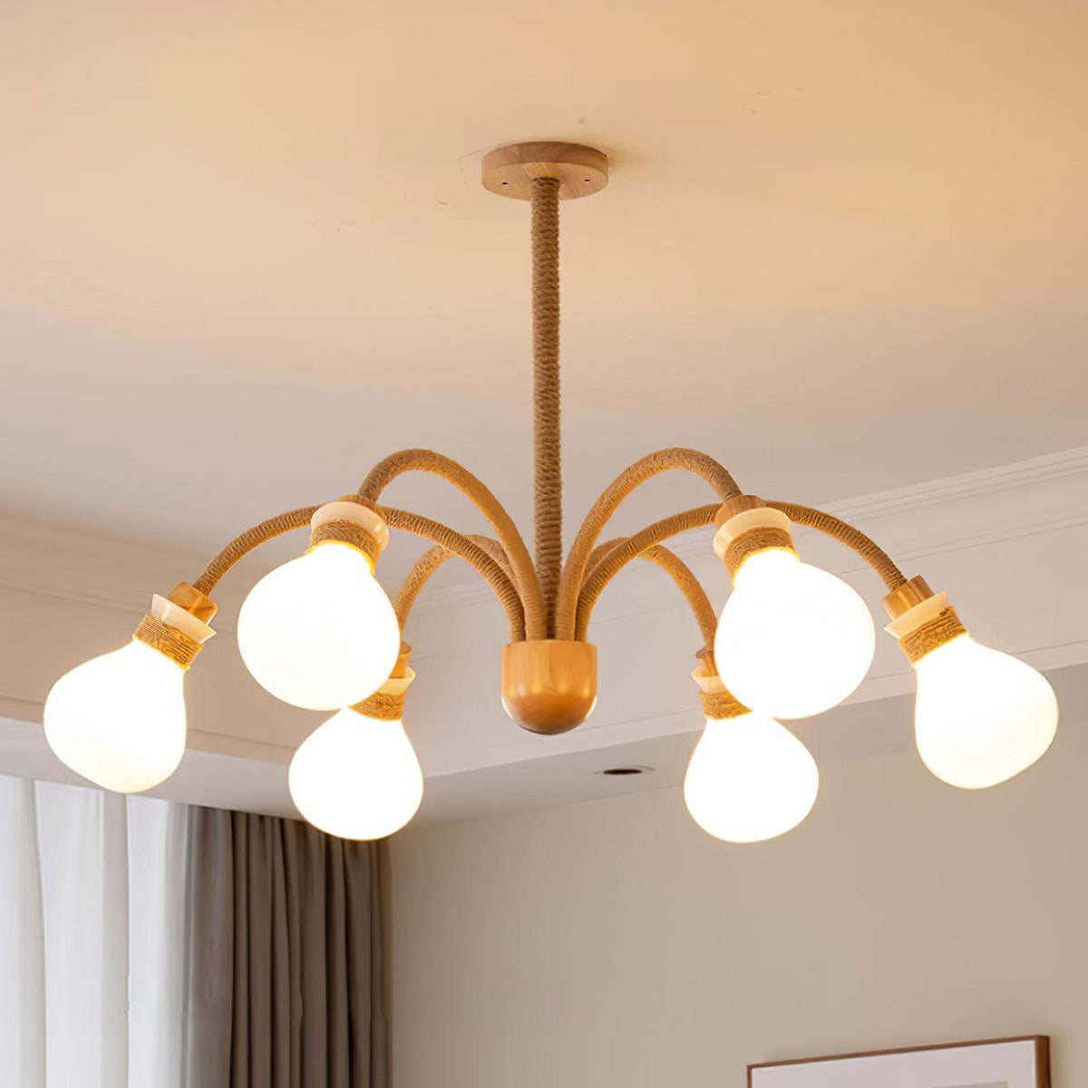 Okai Wood  Hemp Rope Chandelier