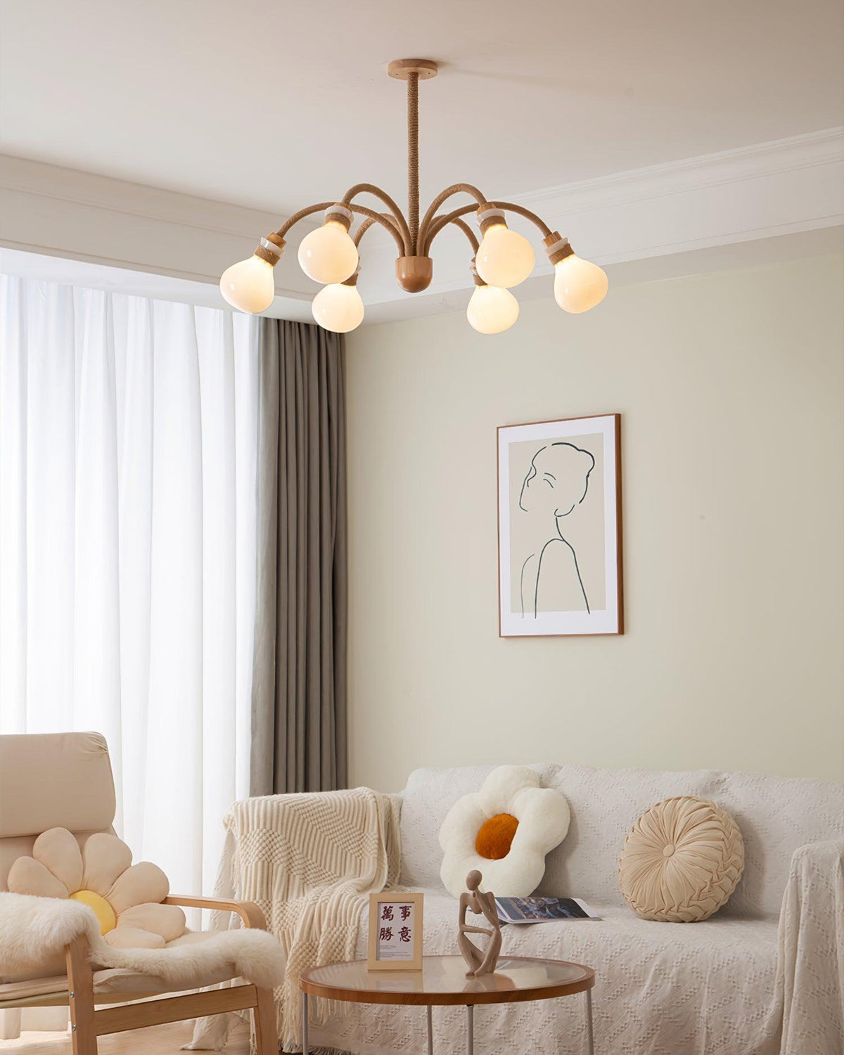 Okai Wood  Hemp Rope Chandelier