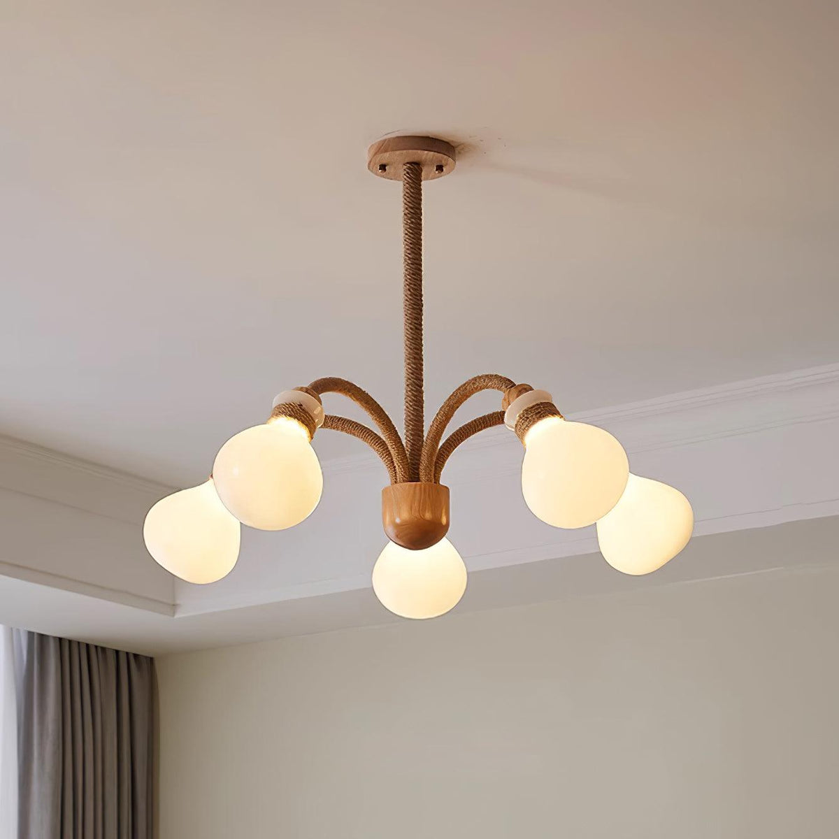 Okai Wood  Hemp Rope Chandelier