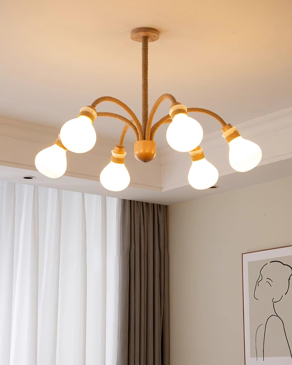 Okai Wood  Hemp Rope Chandelier