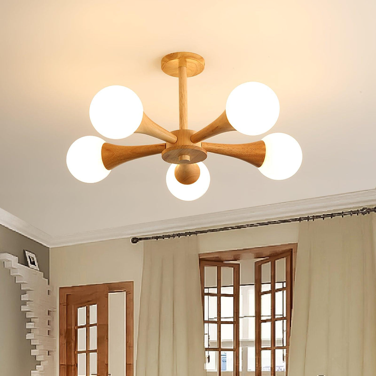 Drae Chandelier Wooden Globe Retro