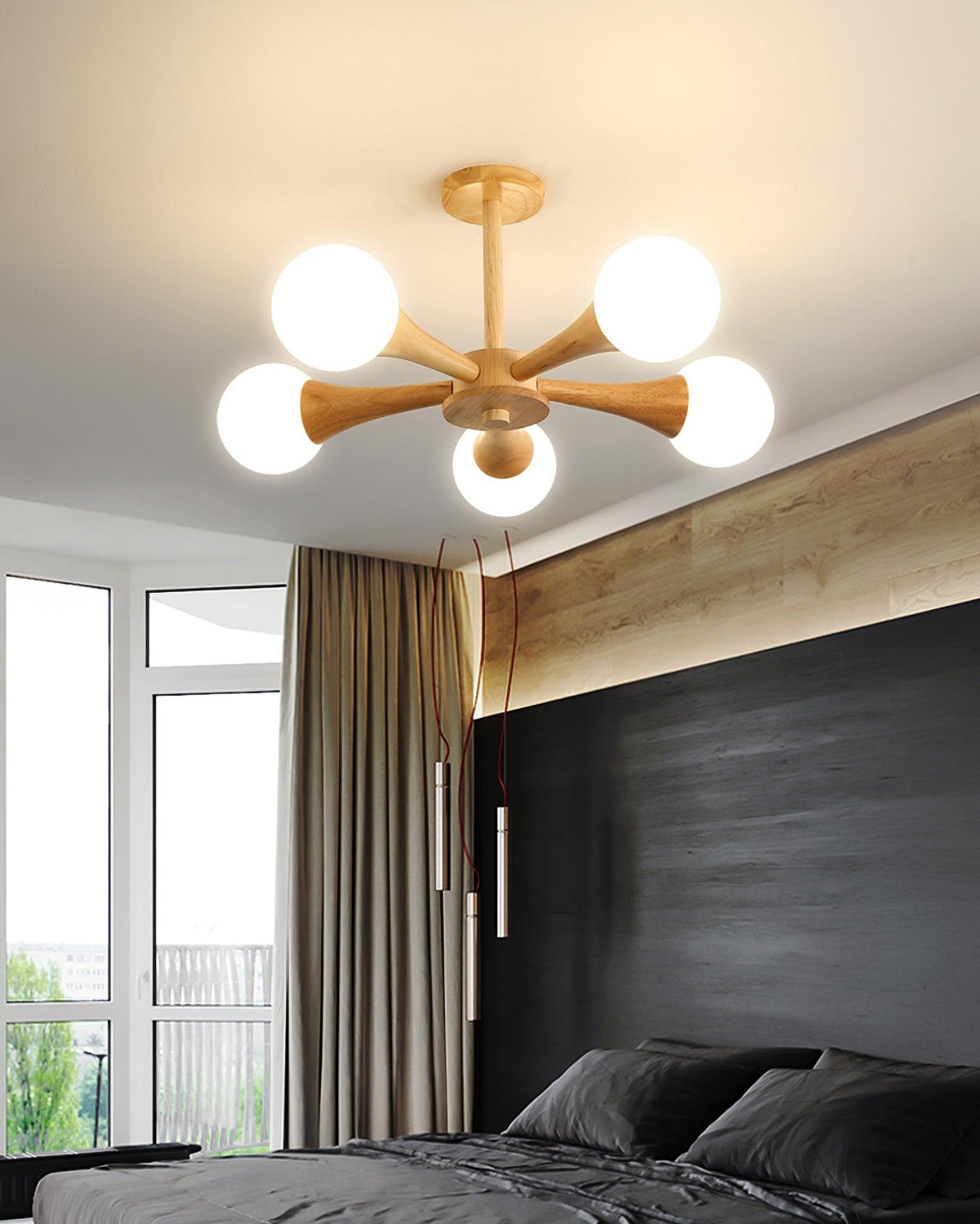 Drae Chandelier Wooden Globe Retro