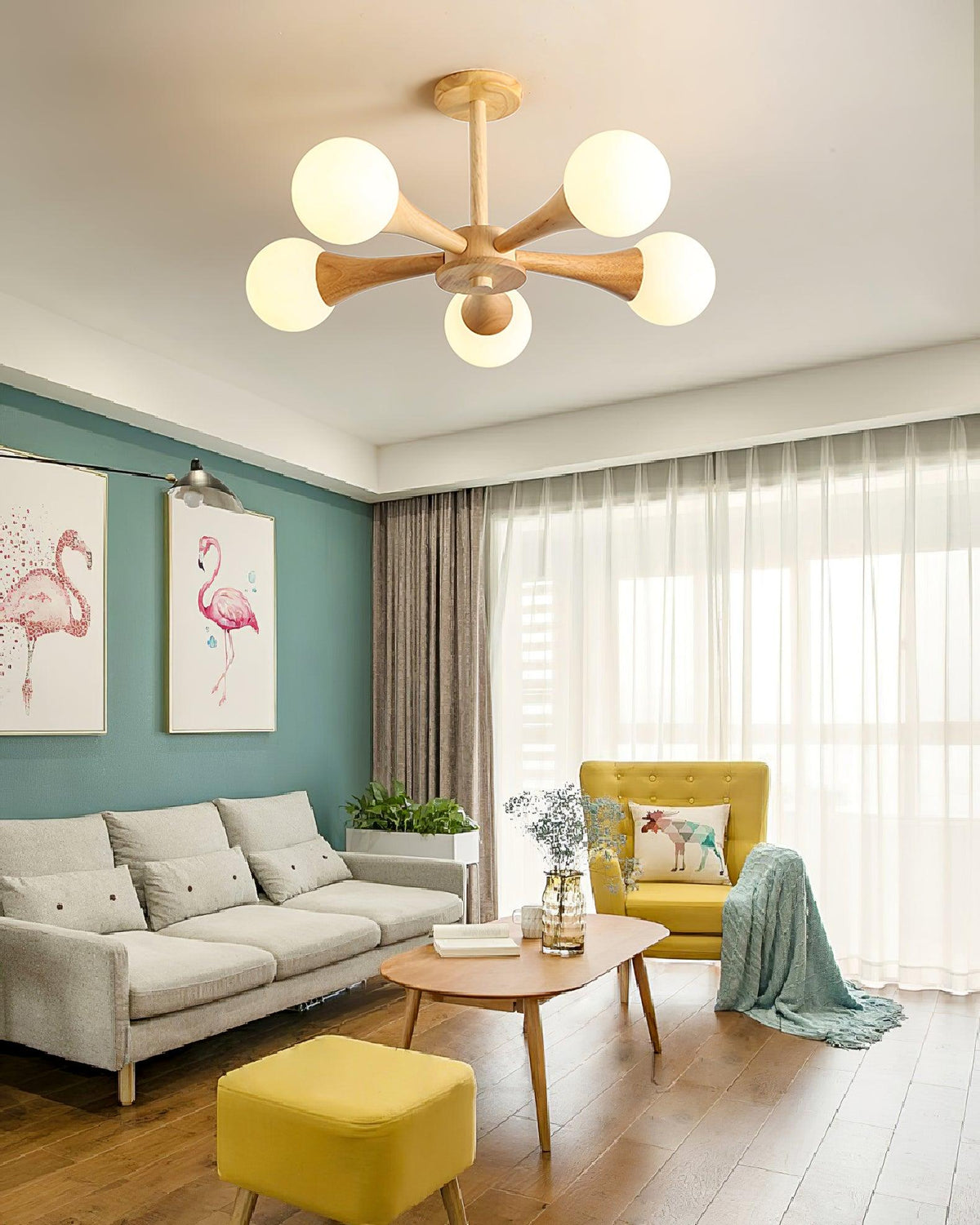 Drae Chandelier Wooden Globe Retro