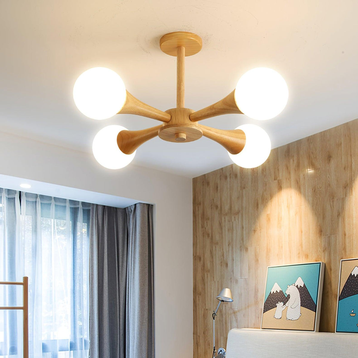 Drae Chandelier Wooden Globe Retro