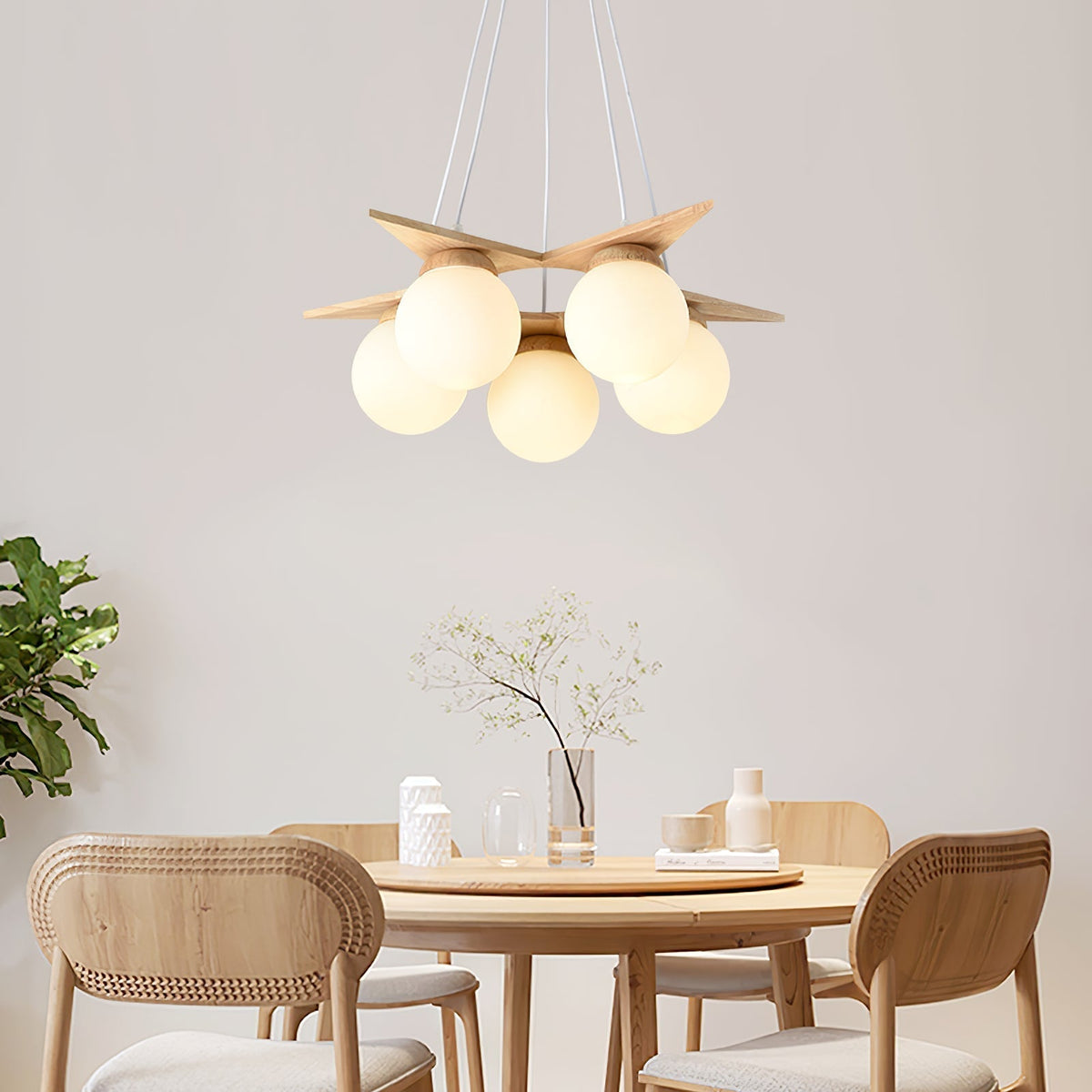 Rinaine Nordic Star Glass Wooden Chandelier