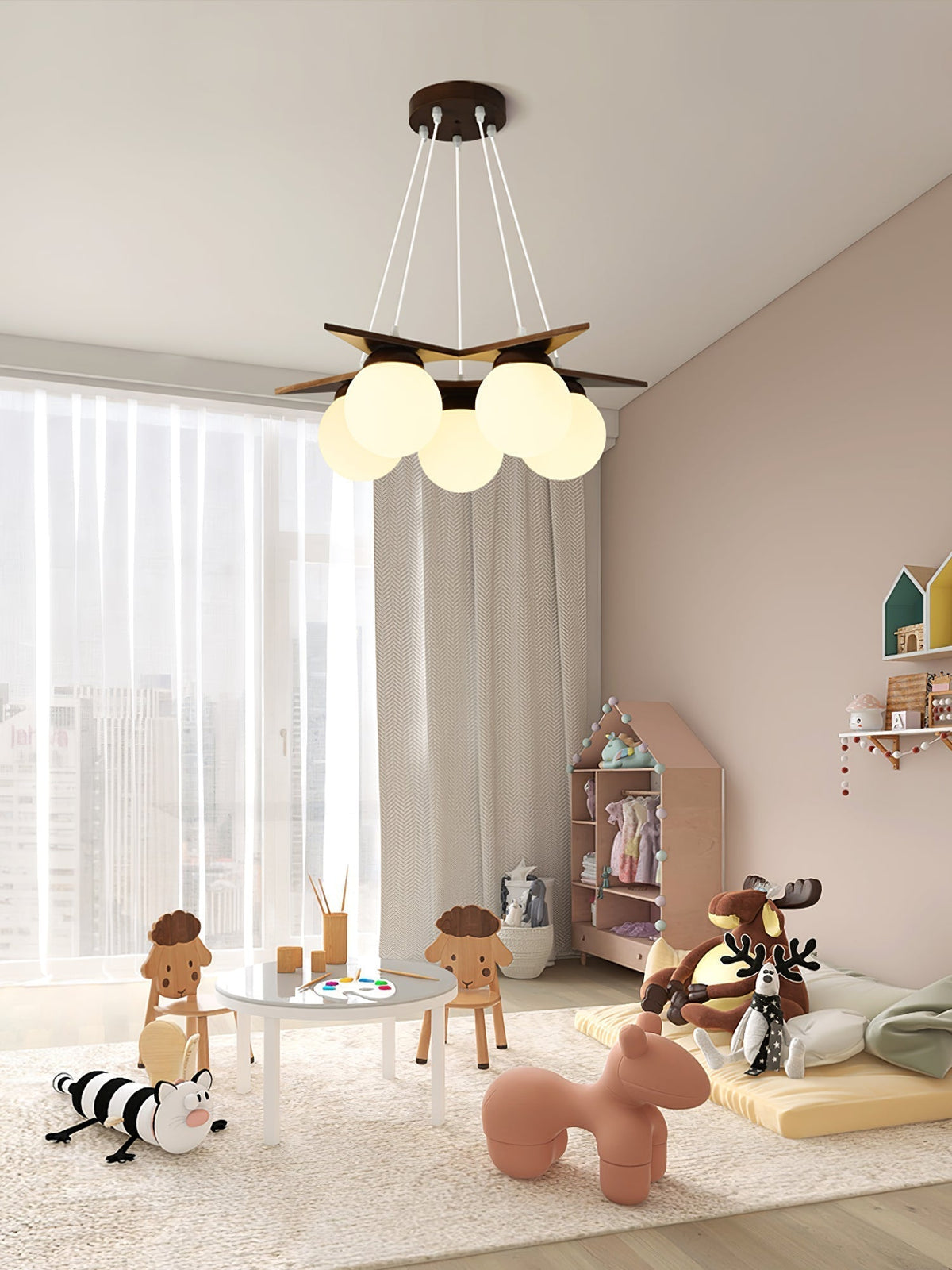 Rinaine Nordic Star Glass Wooden Chandelier