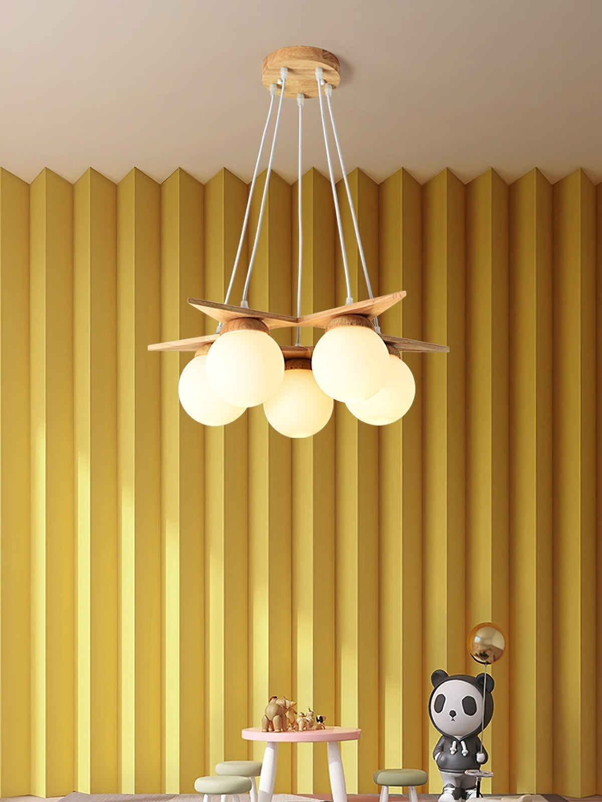 Rinaine Nordic Star Glass Wooden Chandelier