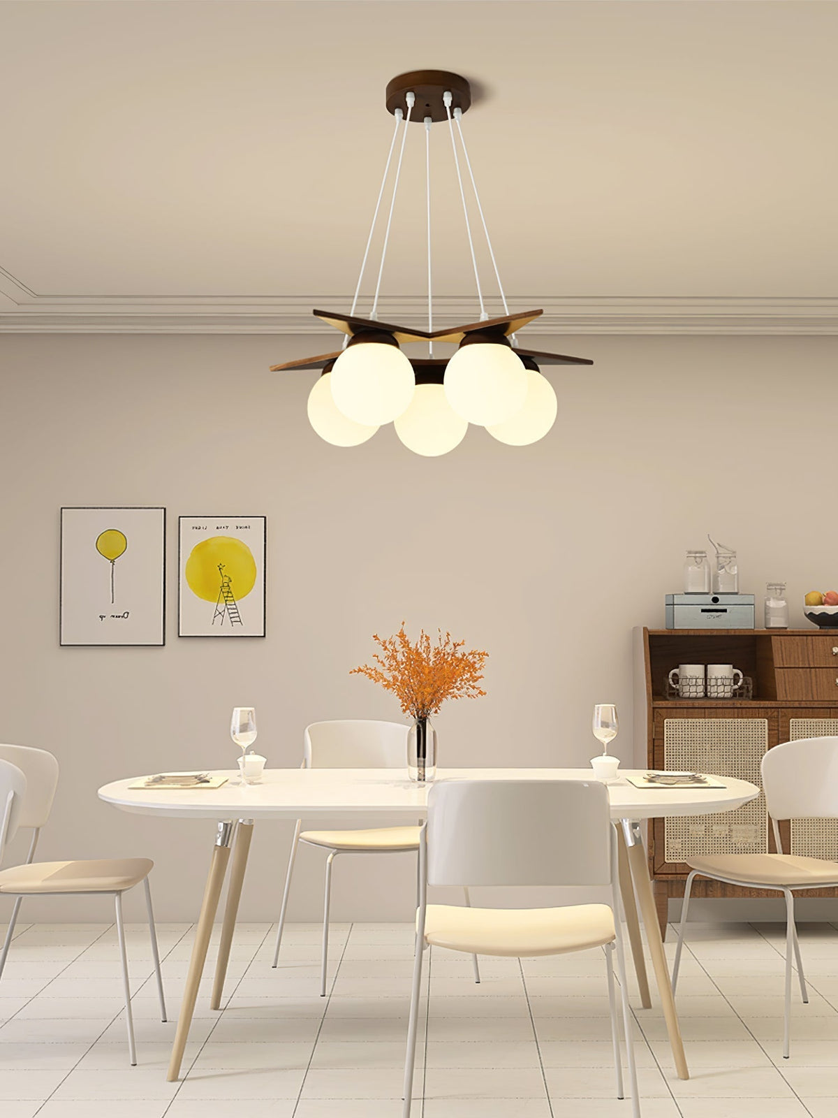 Rinaine Nordic Star Glass Wooden Chandelier
