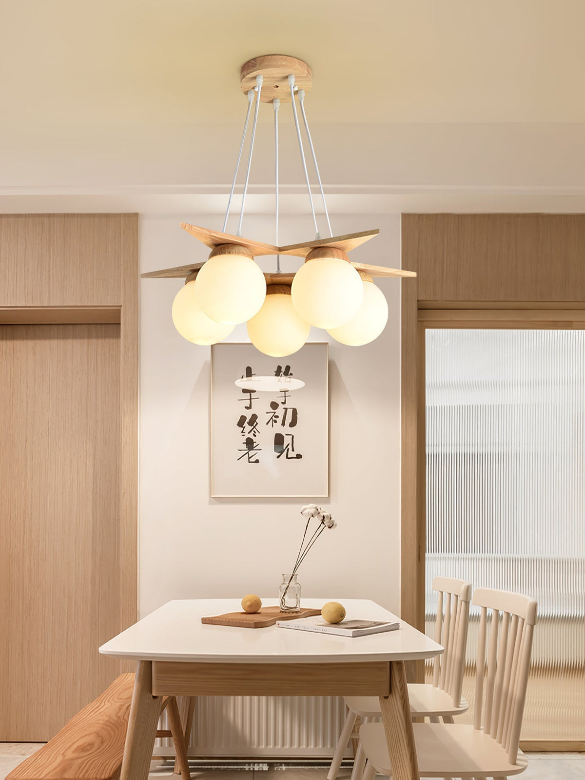 Rinaine Nordic Star Glass Wooden Chandelier