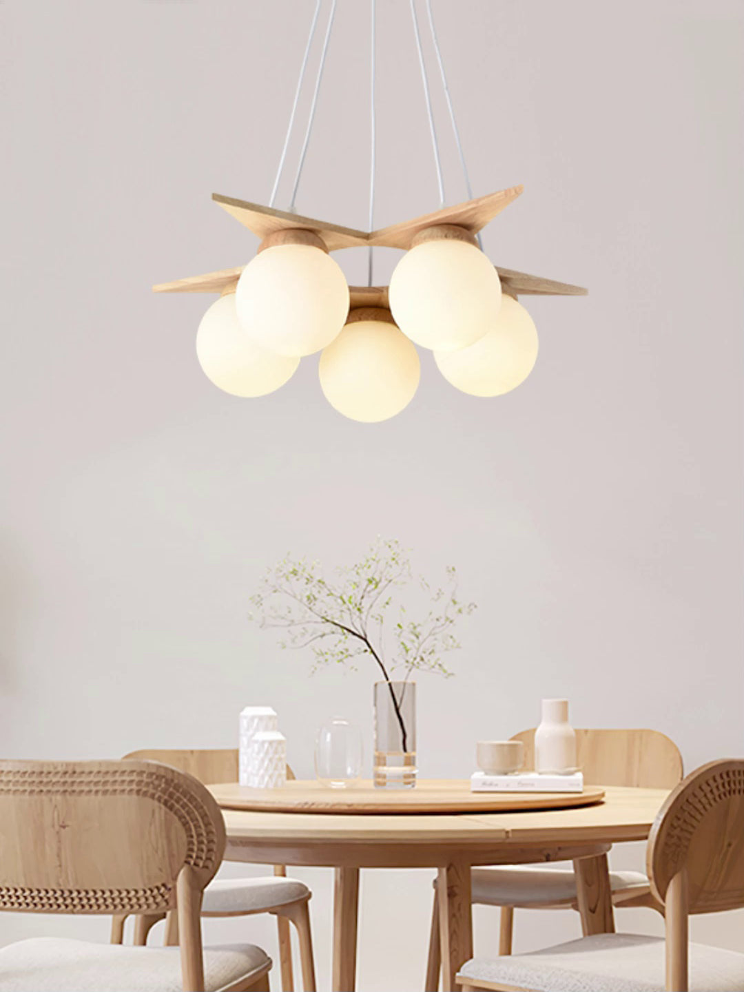 Rinaine Nordic Star Glass Wooden Chandelier
