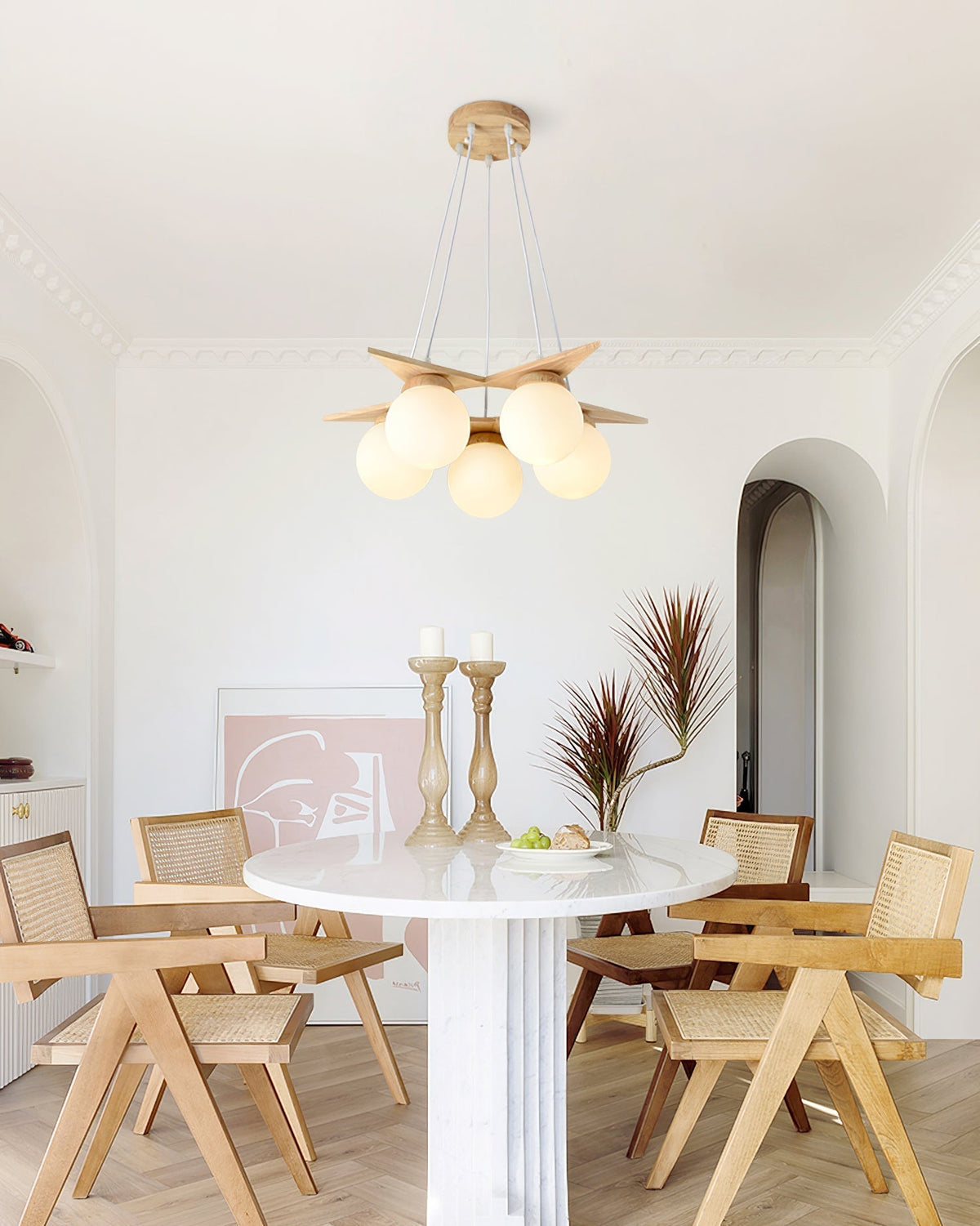 Rinaine Nordic Star Glass Wooden Chandelier