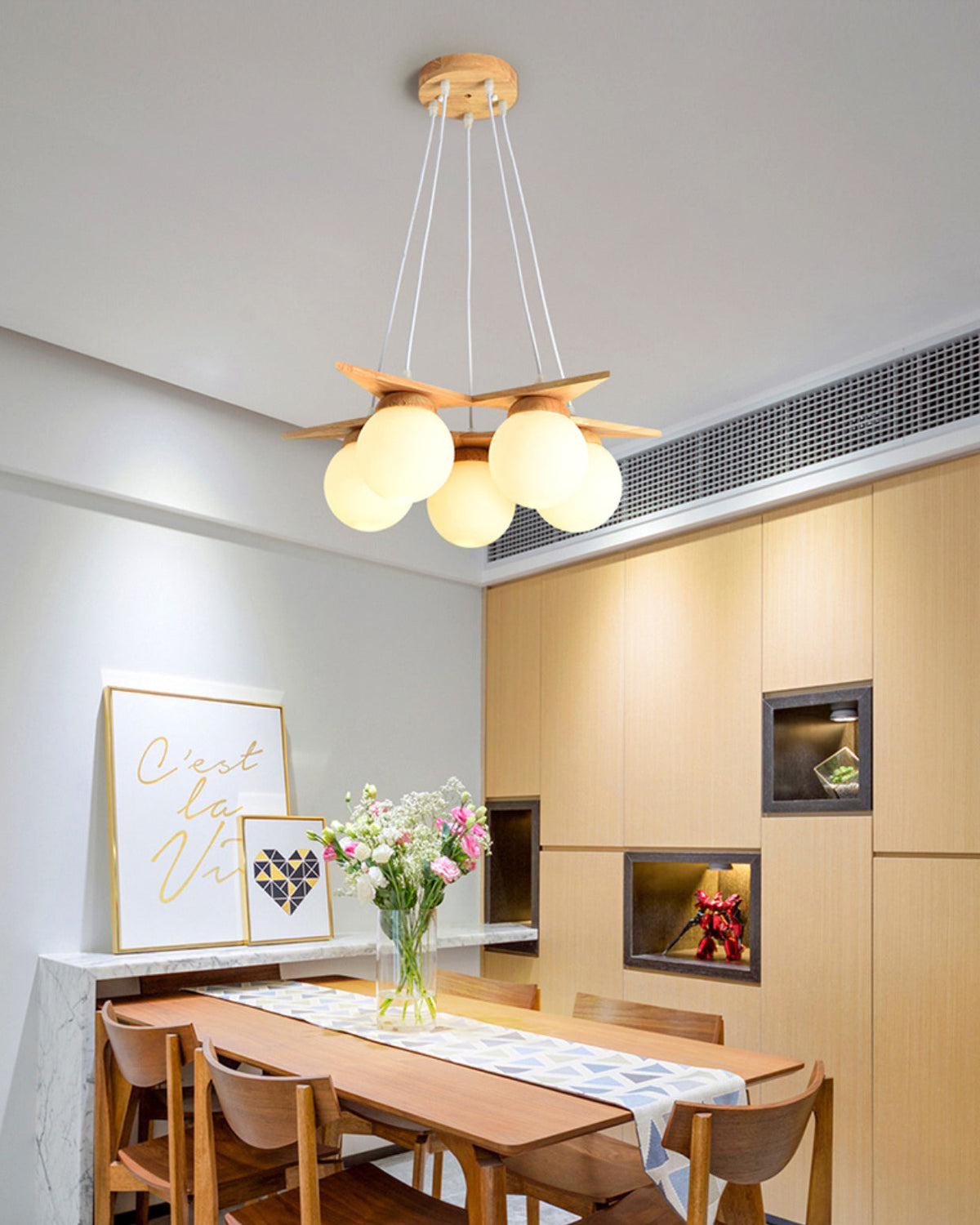 Rinaine Nordic Star Glass Wooden Chandelier