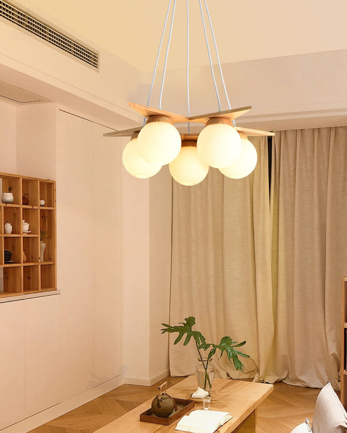 Rinaine Nordic Star Glass Wooden Chandelier
