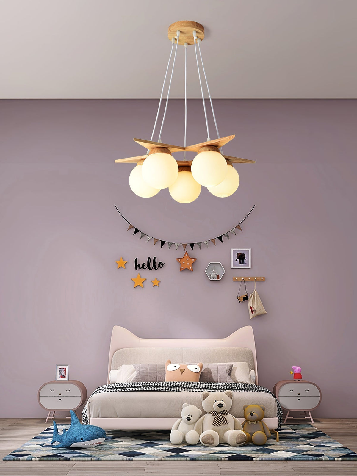 Rinaine Nordic Star Glass Wooden Chandelier
