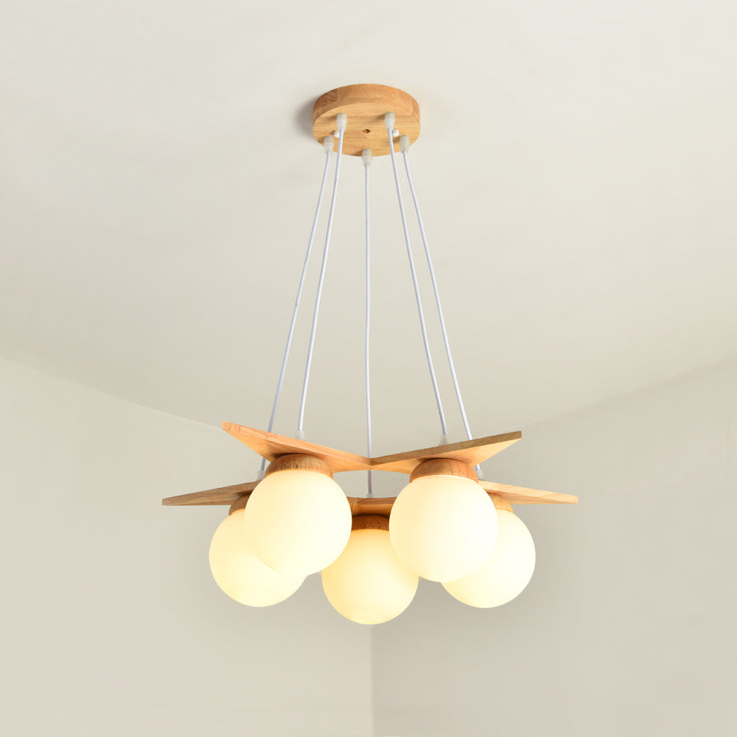 Rinaine Nordic Star Glass Wooden Chandelier