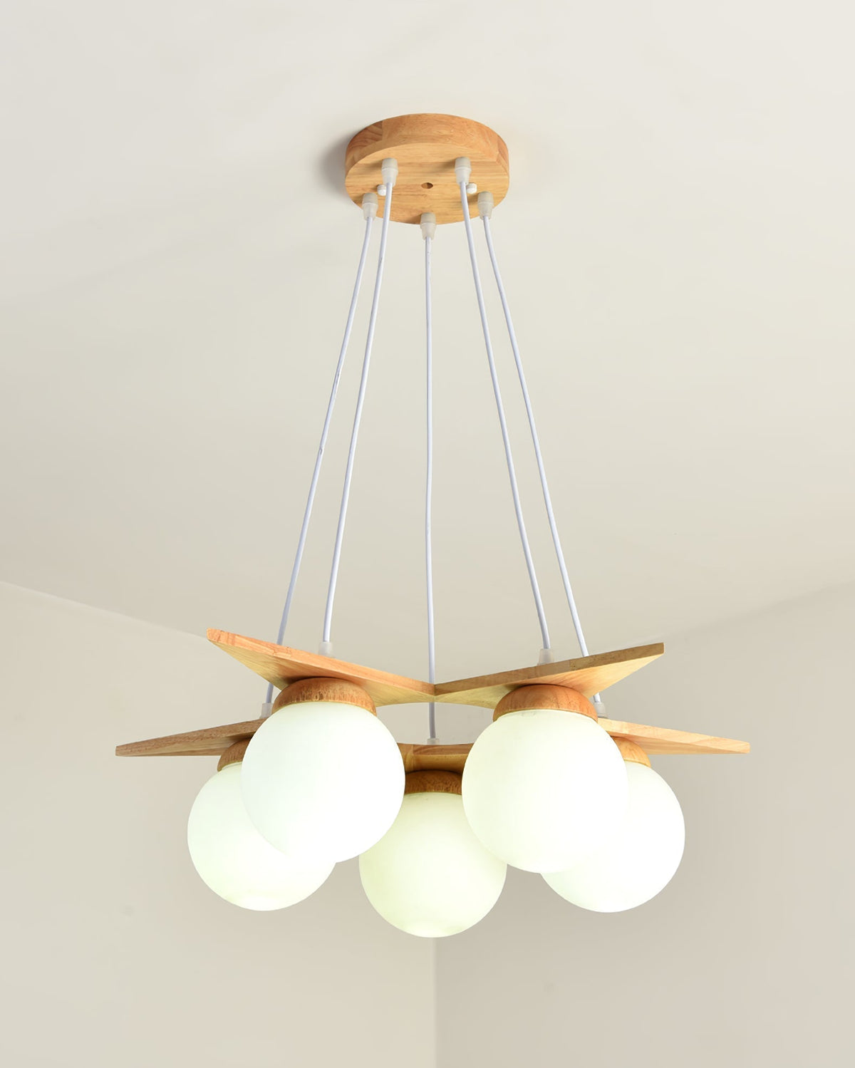 Rinaine Nordic Star Glass Wooden Chandelier
