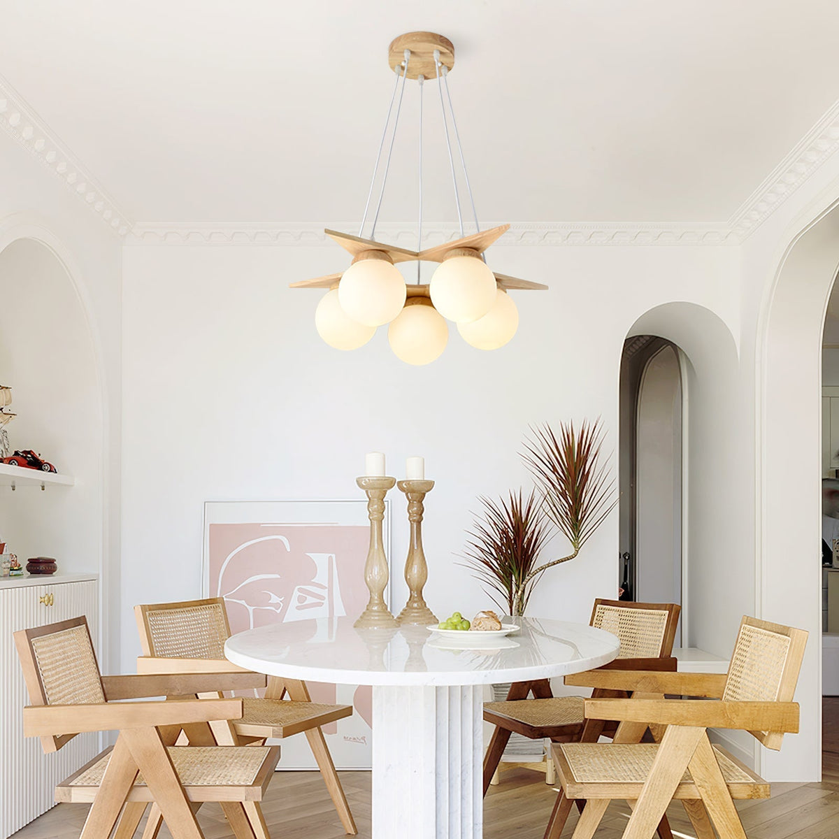 Rinaine Nordic Star Glass Wooden Chandelier