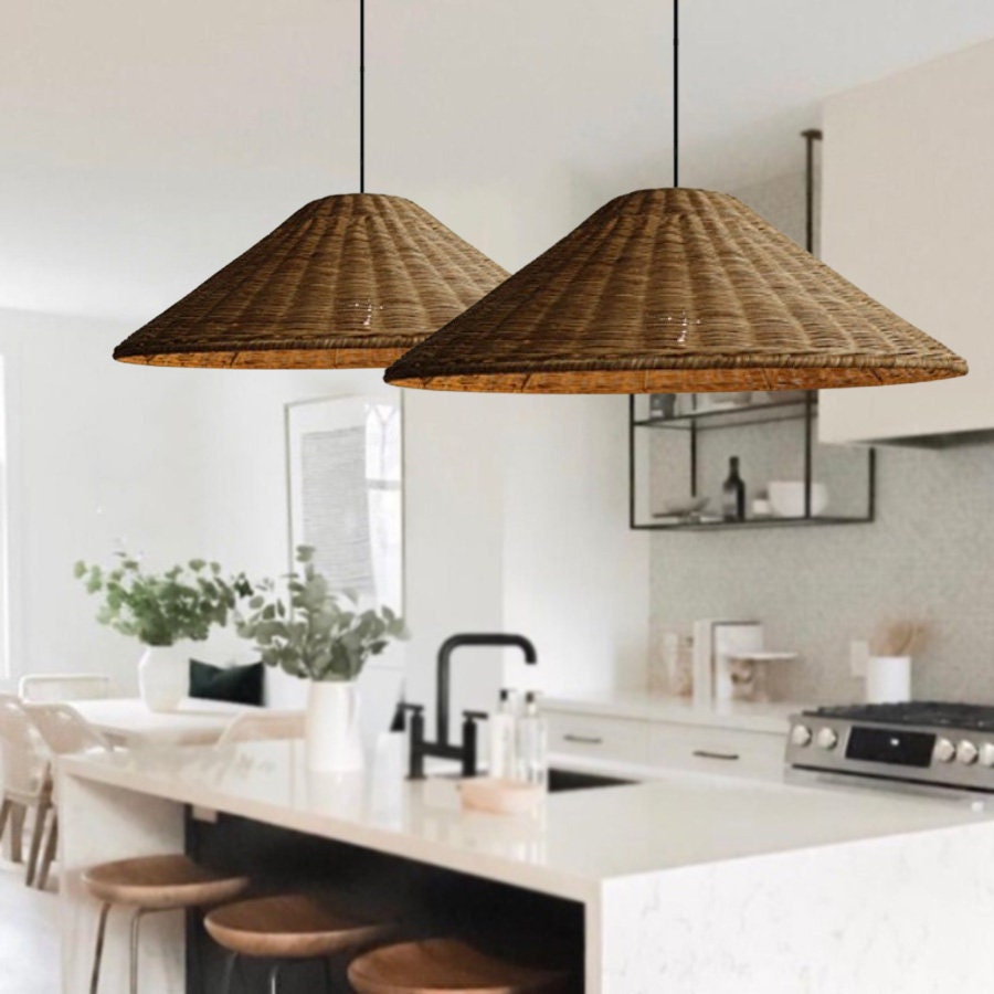 Fetogero Vintage Handmade LED Rattan Pendant Light Living Room