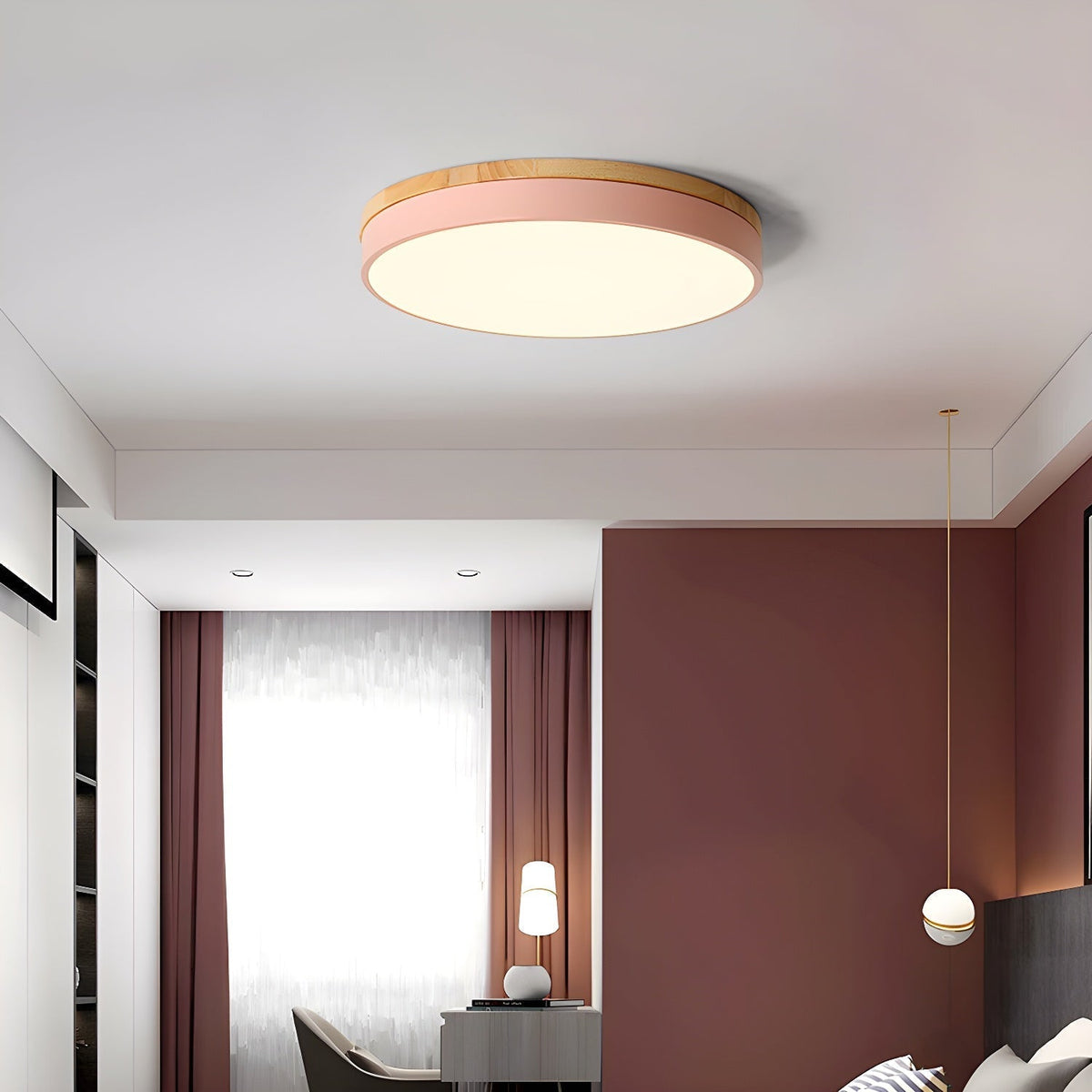 Mireth Ceiling Light Circular Wood Grey Modern Minimalist