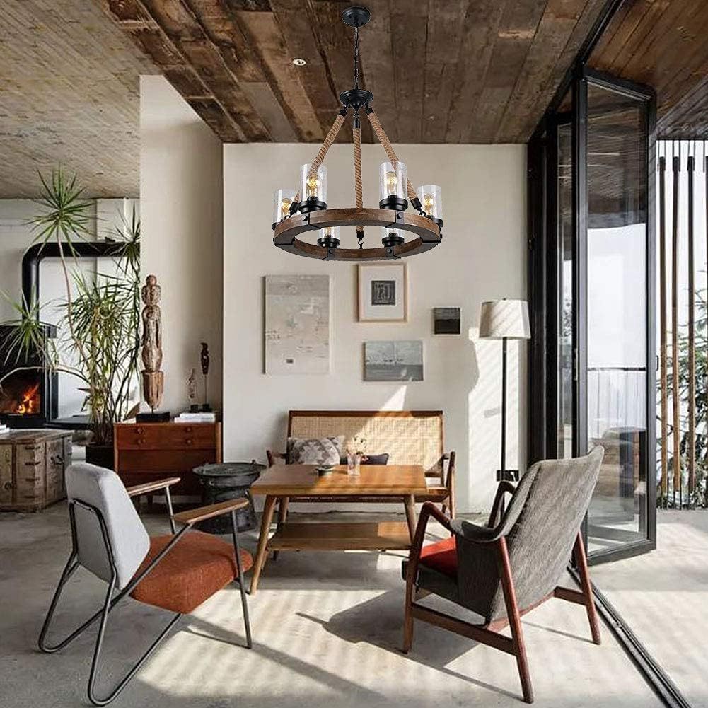 Rinarine Vintage Industrial Wagon Wheel Wooden Chandelier