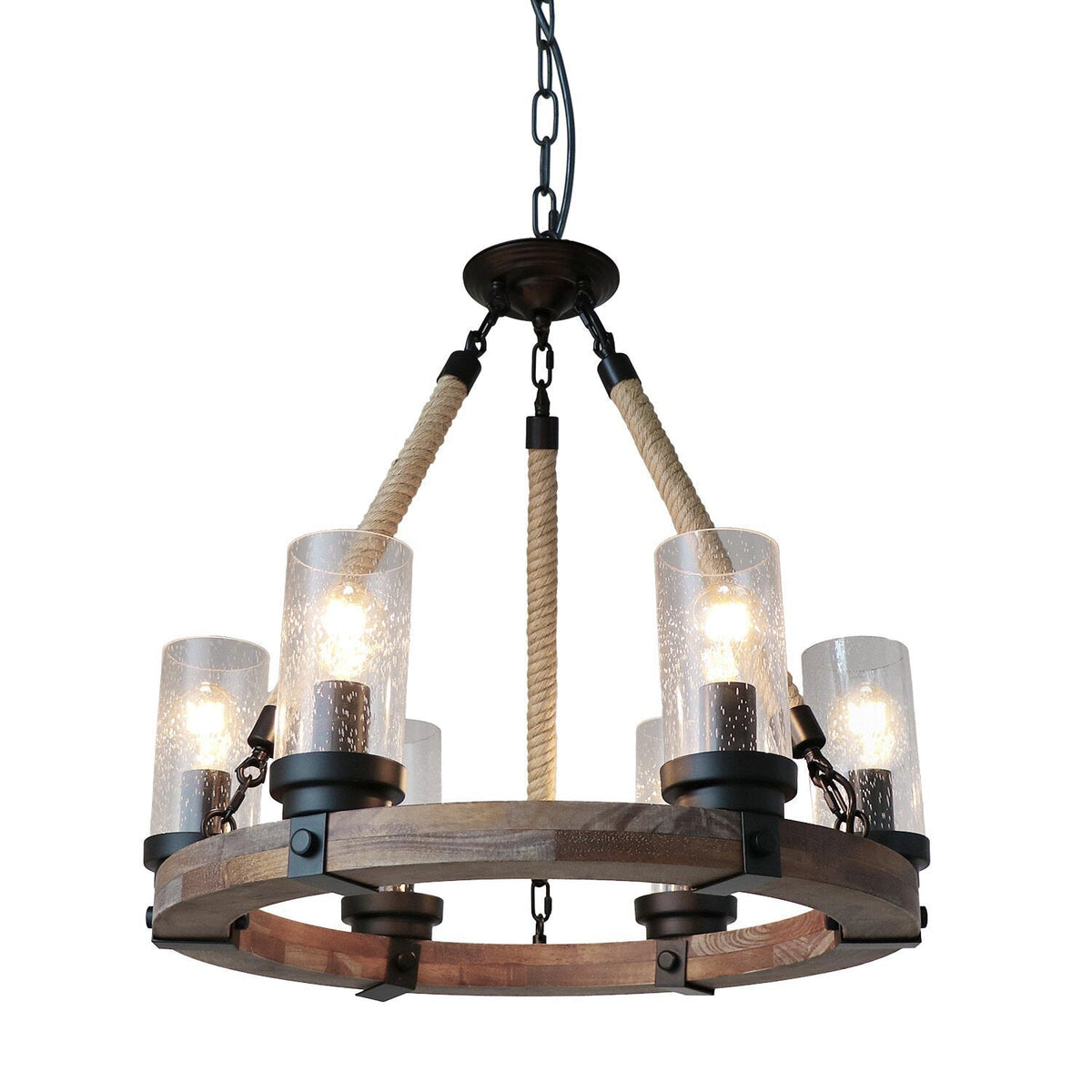 Rinarine Vintage Industrial Wagon Wheel Wooden Chandelier