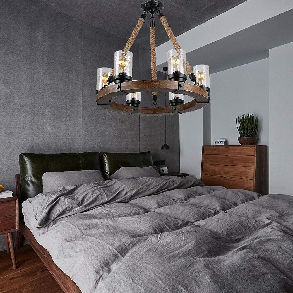 Rinarine Vintage Industrial Wagon Wheel Wooden Chandelier