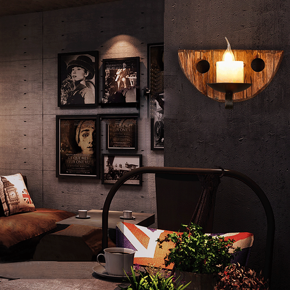 Tusonat Vintage Candle Semicircle Wall Lamp, Wood/Metal, Bedroom
