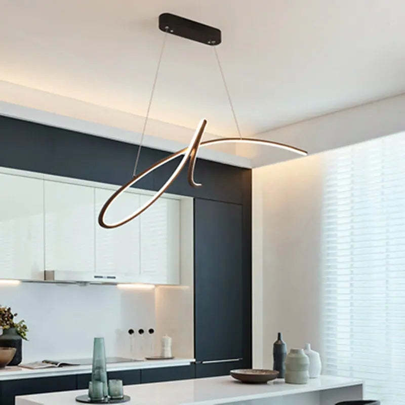 Fubunik Pendant Light Irregular-curved Modern, Metal, Black/Gold, Restaurant