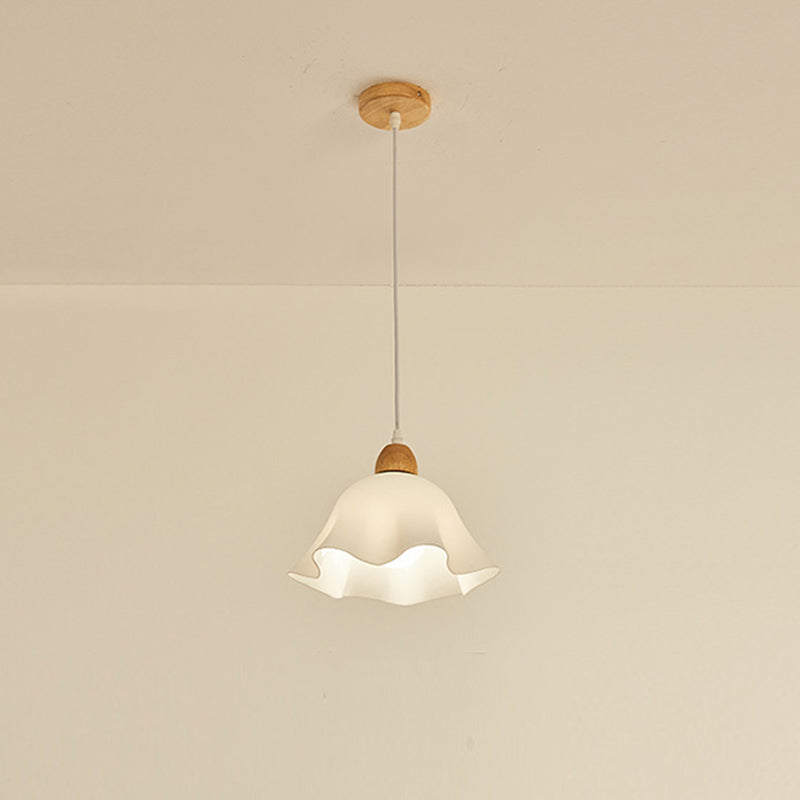 Holagon Minimalist Flower /Wood Pendant Light, White
