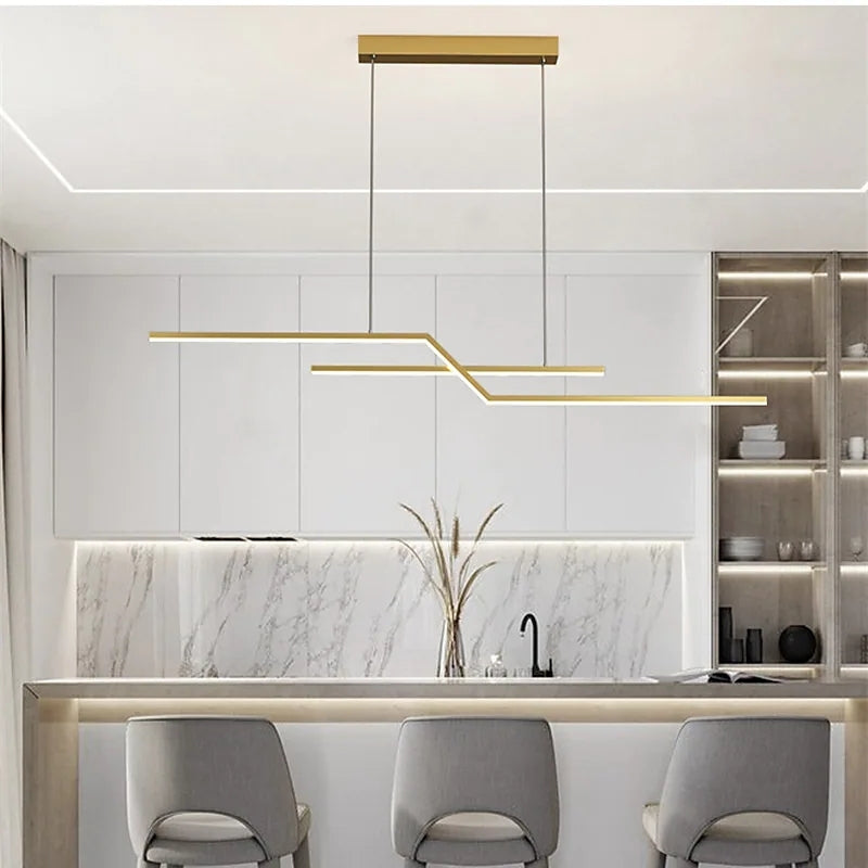 Valiner Parallel Fold Linear Pendant Light, Black/Gold, Living Room
