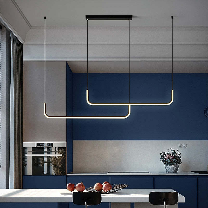 Sorev Modern Linear Pendant Light Double Frame, Black/Gold-Neutral Decor
