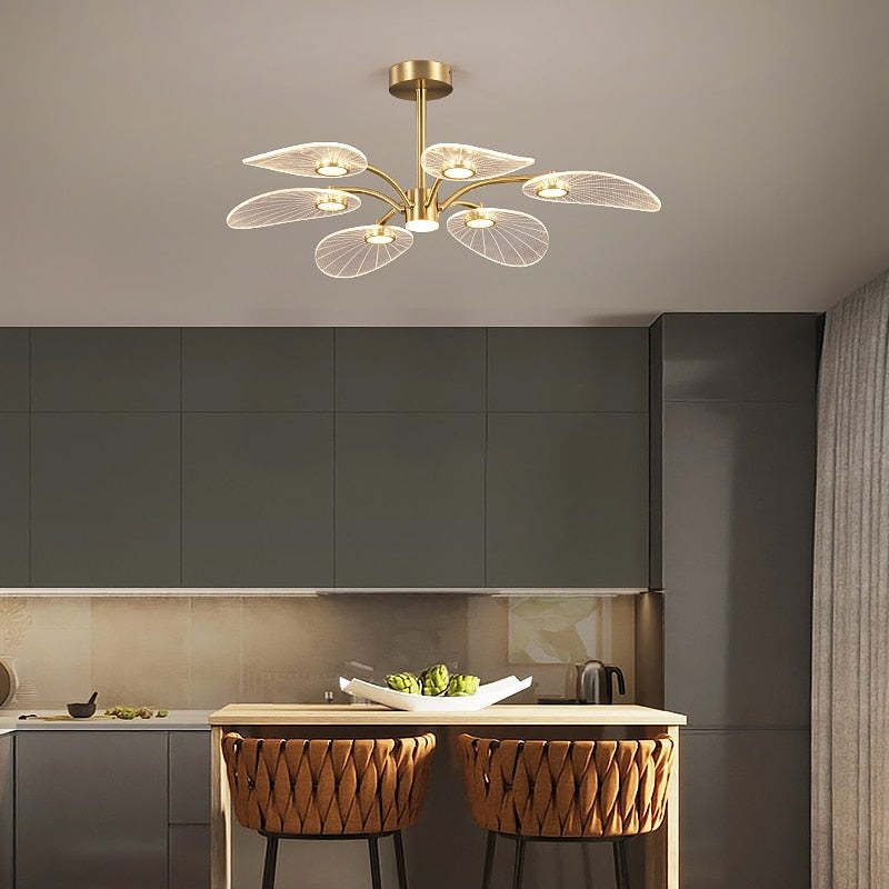 Lebirok Art Deco Leaf Metal/ Chandelier, Gold