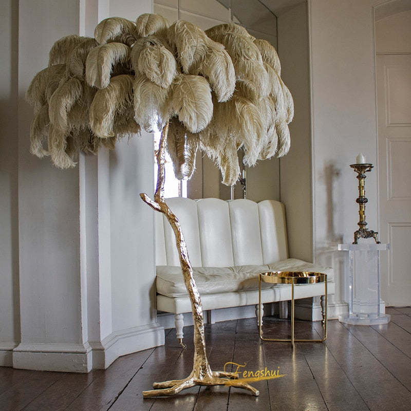 Salenor Nordic Luxury Unique Ostrich Feather Floor Lamp/Table Lamp-Neutral Decor